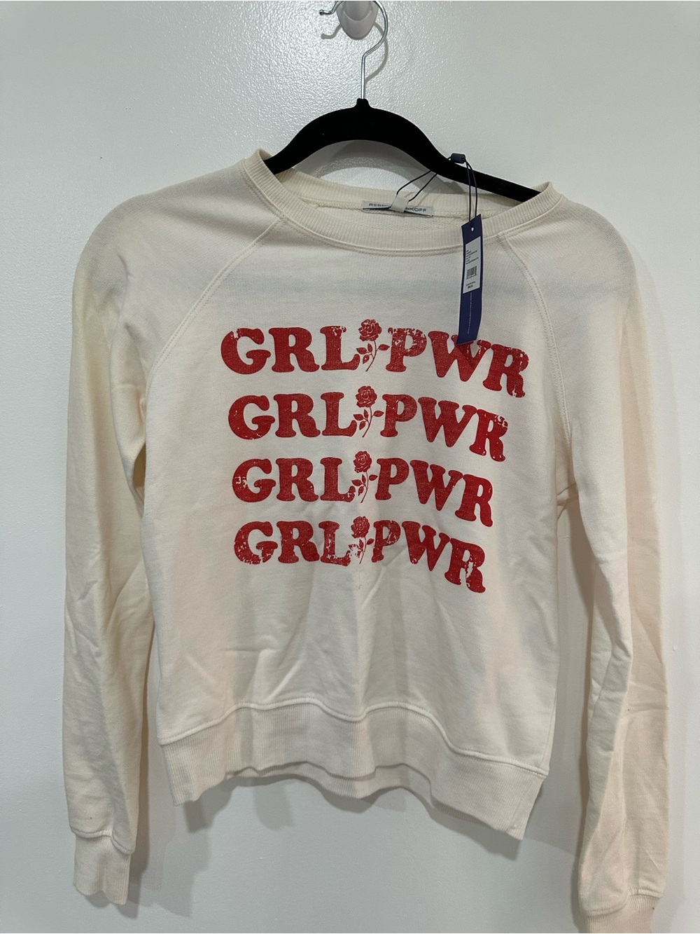 Rebecca Minkoff Cream Crewneck Sweatshirt with Red GRL PWR Graphic